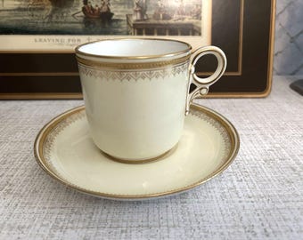 Antique Royal Worcester Cup & Saucer : Eggshell + Repousse gold 8 oz