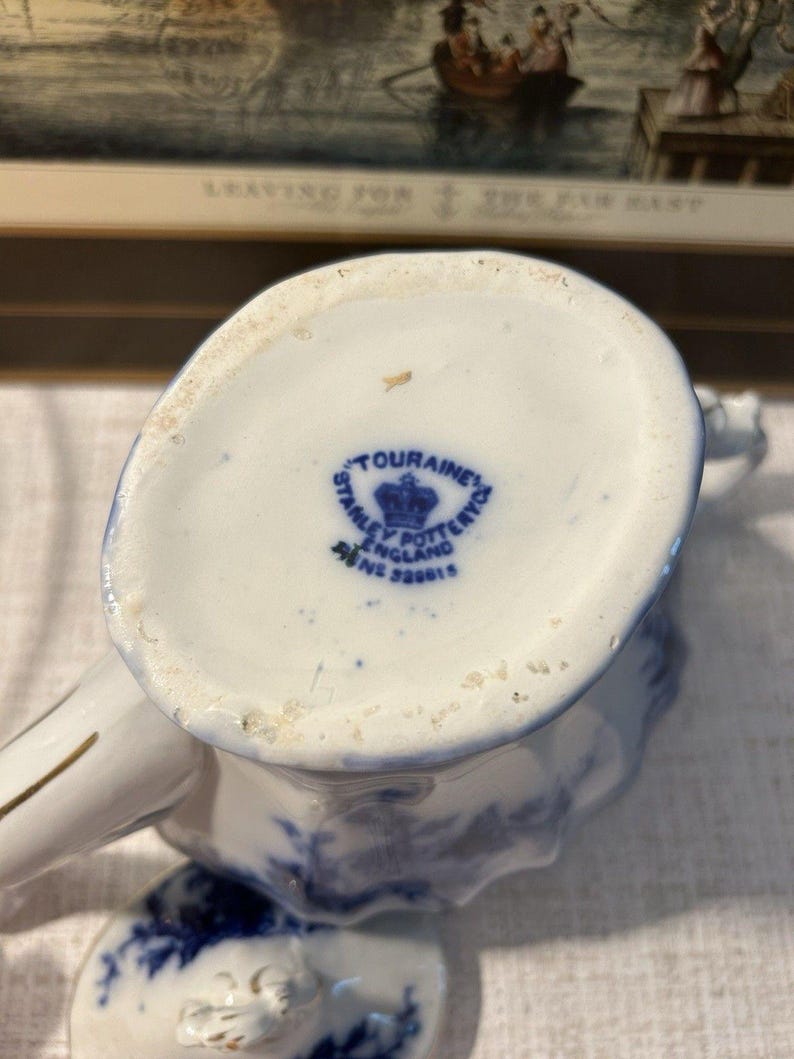 Antique Stanley Pottery Touraine Flow Blue Teapot Made In England c1909-1930 image 9