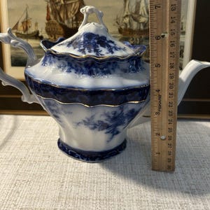 Antique Stanley Pottery Touraine Flow Blue Teapot Made In England c1909-1930 image 12