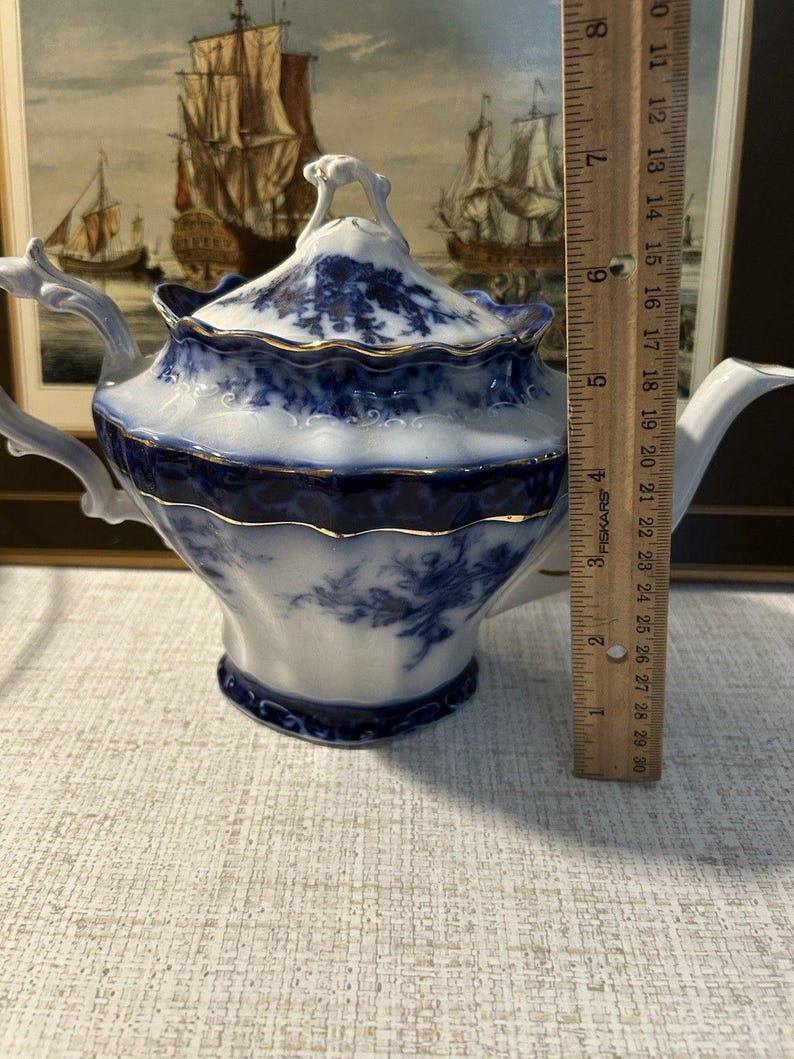 Antique Stanley Pottery Touraine Flow Blue Teapot Made In England c1909-1930 image 12