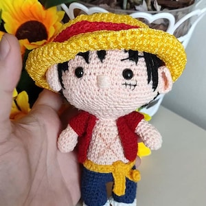 Handmade Luffy Amigurumi – One Piece Anime Doll – 15 cm (6 in) Crochet Figurine – Gift for Anime Lovers & Collectors