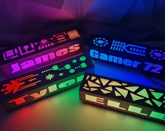 Gepersonaliseerde Gamertag-nachtlampje, aangepast naamlicht, spelaccessoire, gamerscadeau, gameroomverlichting, gamertag-bureaulamp, uniek technisch cadeau