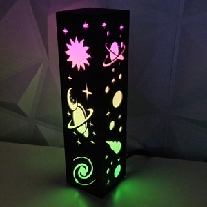 Space Night Light, LED Galaxy Light, Sci-Fi Lamp, Universe Decor, Neon USB Gadget, Game Room Lighting, Cosmos Desk Light, Star and Moon Glow