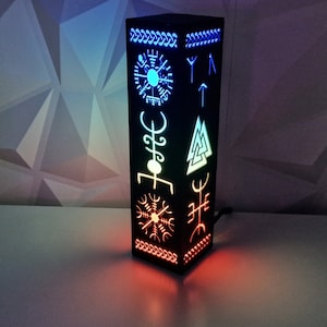 Norse Mythology Light, Vegvisir Night Light, Runic Viking Compass Lamp, Neon Nordic Runes, Valknut Odin Symbol, RGB LED Viking Symbols