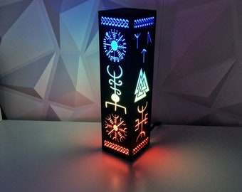 Norse Mythology Light, Vegvisir Night Light, Runic Viking Compass Lamp, Neon Nordic Runes, Valknut Odin Symbol, RGB LED Viking Symbols