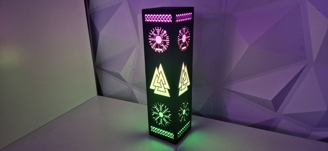 Vegvisir Viking Lamp - Norse Runes RGB LED Light, Wooden Decorative Lamp