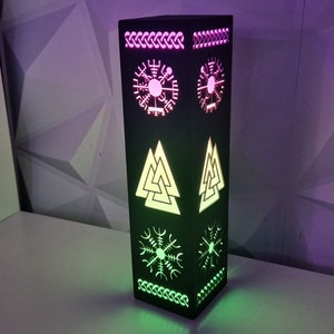 Norse Mythology Lamp, Vegvisir Night Light, Runic Viking Compass Lamp, Nordic Home Decoration, Valknut Odin Symbol, RGB LED Viking Symbols