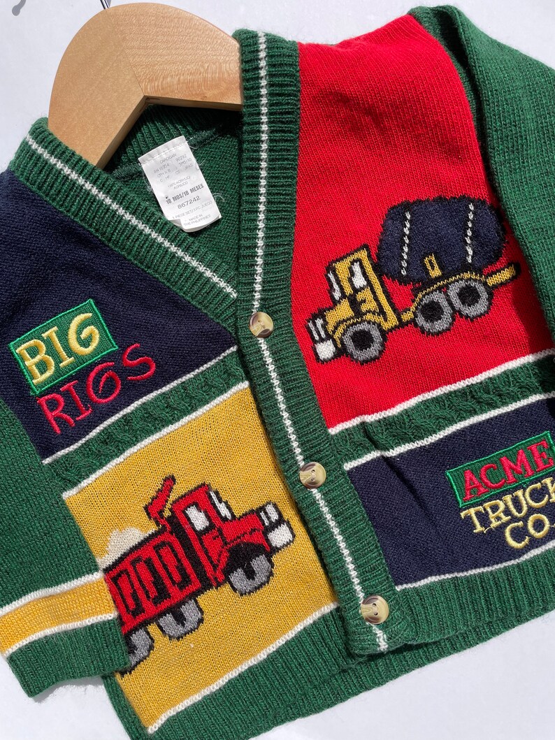 Vintage Toddler "big Rigs" Color-block Cardigan - Etsy