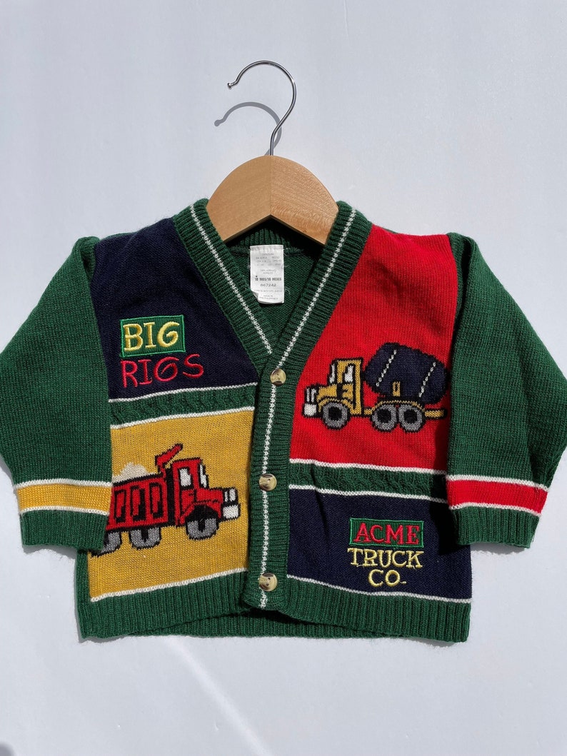 Vintage Toddler "big Rigs" Color-block Cardigan - Etsy