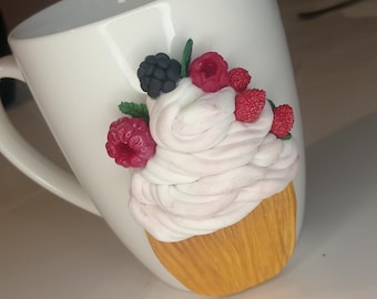 Holiday mug with a muffin cupcake. Polymer clay. Handmade.