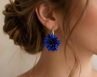 Blue Cornflower Earrings, Realistic Floral Earrings, PolymerClay Flower Jewelry, Hypoallergenic Stainless Steel Hooks, Unique Botanical Gift