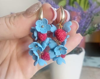 Handmade Lightweight Polymer Clay Earrings. wild strawberry