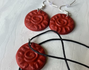 Boho Sun Necklace and Earrings Set, Handmade Polymer Clay Jewelry Hippie Style Festival Gift for Her Summer Bohemian Accessories