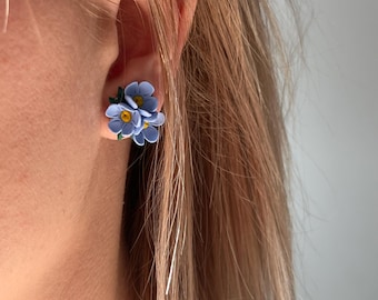 forget-me-not earrings, flower stud earrings, polymer clay earrings, gift for her.
