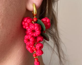 Raspberry Jewelry Earrings, Handmade Raspberry Earrings, Polymer Clay Berry Jewelry, Handmade Fruit Jewelry, Gift for Her