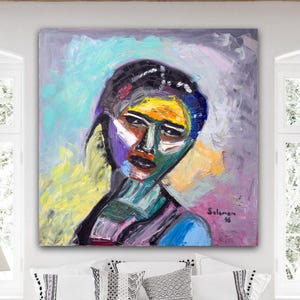 Original beautiful woman portrait oil abstract painting,handmade Signed extra large painting,colorful wall art,one of a kind modern painting