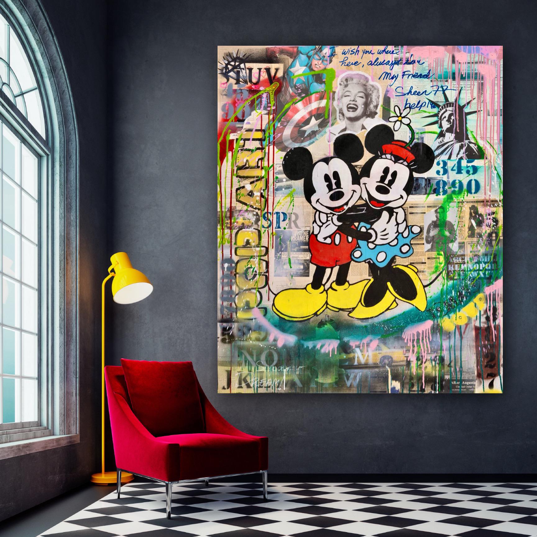 Mickey Mini Mouse Abstract Love Hero Print, Acrylic Collage Painting ...