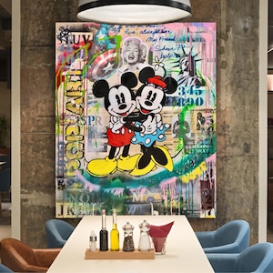 Mickey mini mouse pop art Abstract love hero original acrylic collage painting, Canvas pop Art, handmade painting,Housewarming Gift