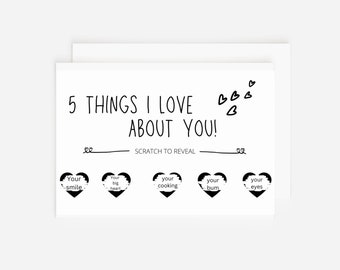 5 things I love about you scratch card|Anniversary | Card | Husband | Wife | Girlfriend | boyfriend | love | Birthday Card | valentines card