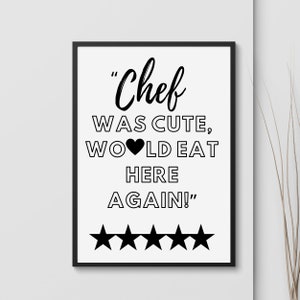Chef-kok was schattig, zou hier weer eten Print | Chef-kok afdrukken | Kunst aan de muur | Afdrukken voor keuken | Galerijmuur | Helder kleurrijk | Keukenafdrukken