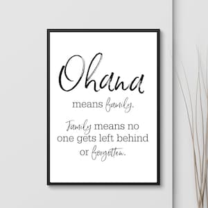 Ohana means family, family means no one gets left be behind | Print | Home Decor | Wall art |  Decor | Home | |Stitch | Family definition
