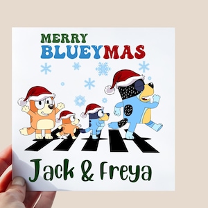 Frohe Weihnachten Bluey| personalisiert | Bluey Fächer | Weihnachten| Name | Karte für Sohn | Tochter | Enkelin | Nichte | Neffe | Enkel