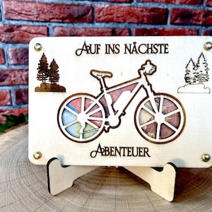 Geldgeschenk E-Bike 'Auf Ins Nächste Abenteuer' Geschenkideen Holz Bilder Schilder Geburtstag Zur Erholung Bergliebe Outdoor Natur Wälder
