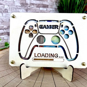 Geldgeschenk Gamer 'Loading' Geschenkideen Holz Bilder Schilder Geburtstag Gaming Zocken Videospiele Play Schulabschluss