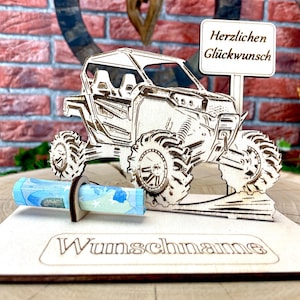 Side by Side – Liebevolles Geländefahrzeug Geldgeschenk aus Holz mit deinem Wunschtext Geld Karte Box Männergeschenk Holzschild Quad