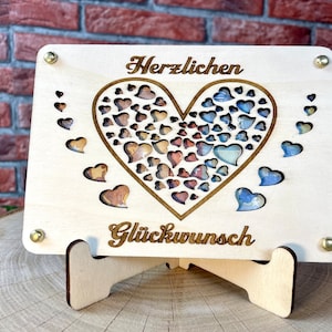 Geldgeschenk Glückwunsch 'Herzlichen Glückwunsch' Geschenkideen Holz Bilder Schilder Geburtstag Hochzeit Valentinstag Geburt Schulabschluss