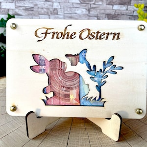 Geldgeschenk Ostern 'Frohe Ostern' Geschenkideen Holz Bilder Schilder Feiertage Frühling Osterhase Bunte Eier