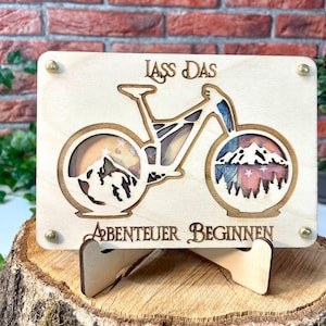 Geldgeschenk Fahrrad 'Lass Das Abenteuer Beginnen' Geschenkideen Holz Bilder Schilder Geburtstag Zur Erholung Bergliebe Outdoor Natur Wälder