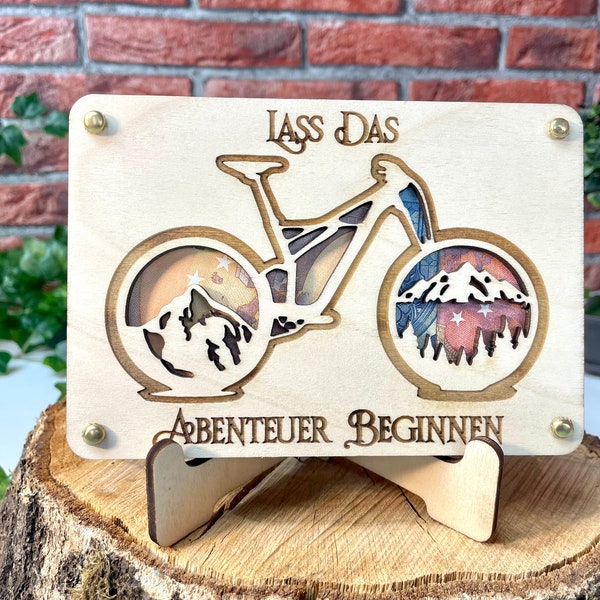 Geldgeschenk Fahrrad 'Lass Das Abenteuer Beginnen' Geschenkideen Holz Bilder Schilder Geburtstag Zur Erholung Bergliebe Outdoor Natur Wälder