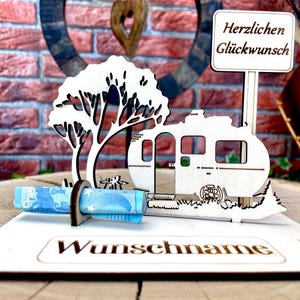 Geldgeschenk Camping aus Holz mit deinem Wunschtext  Holz Bilder Schilder Geburtstag Zur Erholung  Outdoor im Urlaub Camping am See