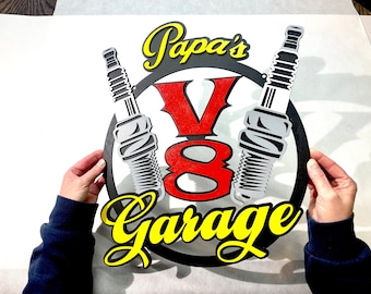 V8 Papa's Garage Lightburn SVG File DXF File Plotter File DIY Project Vector Graphics cnc Glowfroge