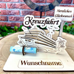 Kreuzfahrt– Liebevolles Boots Geldgeschenk aus Holz mit deinem Wunschtext Geld Karte Box Männergeschenk Holzschild zum Verschenken Reise
