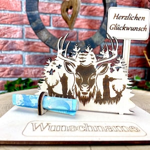 Jäger – Liebevolles Jäger Geldgeschenk aus Holz mit deinem Wunschtext Geld Karte Box Männergeschenk Holzschild zum Verschenken Petri Heil