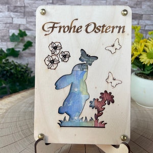 Geldgeschenk Ostern 'Frohe Ostern' Geschenkideen Holz Bilder Schilder Feiertage Frühling Osterhase Bunte Eier