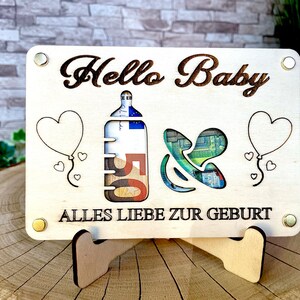 Geldgeschenk Baby 'Hallo Baby' Alles Liebe Zur Geburt Geschenkideen Holz Bilder Schilder Geburtstag Schwanger Kind Kinder