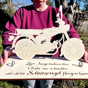 Simson S51 XXL – Dein personalisiertes Ostfahrzeug-Geldgeschenk aus Holz 40x29cm Geld Karte Box Männergeschenk Holzschild zum Verschenken