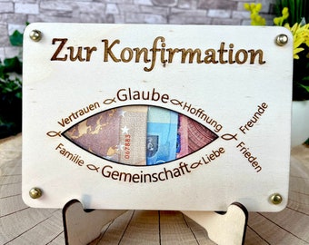 Geldgeschenk "Zur Konfirmation" Geschenkideen Holz Bilder Schilder Kommunion Jugendweihe Geldkarte Geld verpacken Verschenken