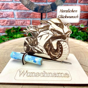 Motorrad  – Dein personalisiertes Motorrad Geldgeschenk aus Holz Geld Karte Box Männergeschenk Holzschild zum Verschenken Rennmaschine