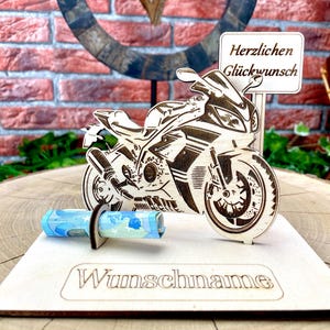 Motorrad 125ccm – Dein personalisiertes Motorrad Geldgeschenk aus Holz Geld Karte Box Männergeschenk Holzschild zum Verschenken Motorrad
