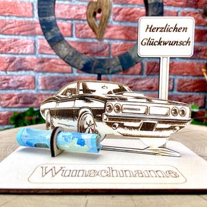 Auto – Dein personalisiertes AutoGeldgeschenk aus Holz Geld Karte Box Männergeschenk Holzschild zum Verschenken Oldtimer Muscle Car