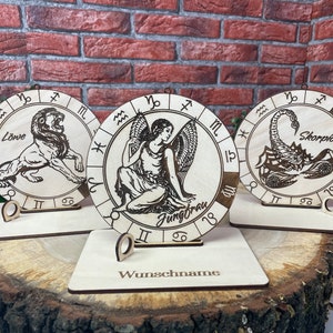 Geldgeschenk Sternzeichen Jungfrau Löwe Skorpion Wunschname Geschenkideen Holz Bilder Schild Design Geburtstag Hausdeko Woods Wanddeko