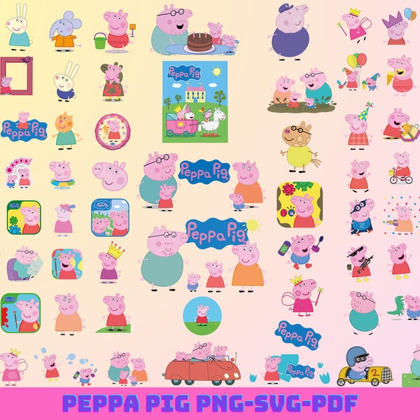 Mega Peppa Pig Layered Bundle , +200 Digital Files , Peppa Pig PNG-SVG-PDF , Peppa Pig Clipart , Wrap , Ciricut