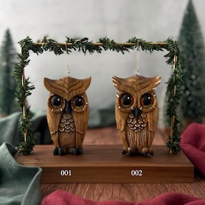 Hand-Carved Owl Ornament | Folk Art Christmas Tree Decoration | Woodland Gift | 3.25&quot; Wood Carving