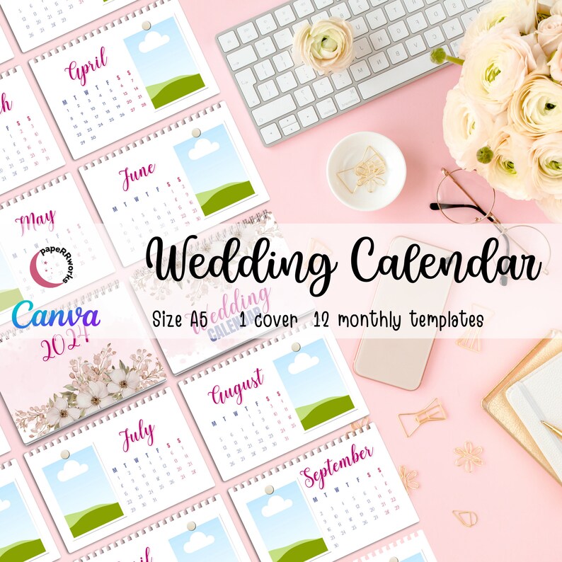 Desk Calendar 2024, Calendar 2024, Canva Editable Templates, Printable