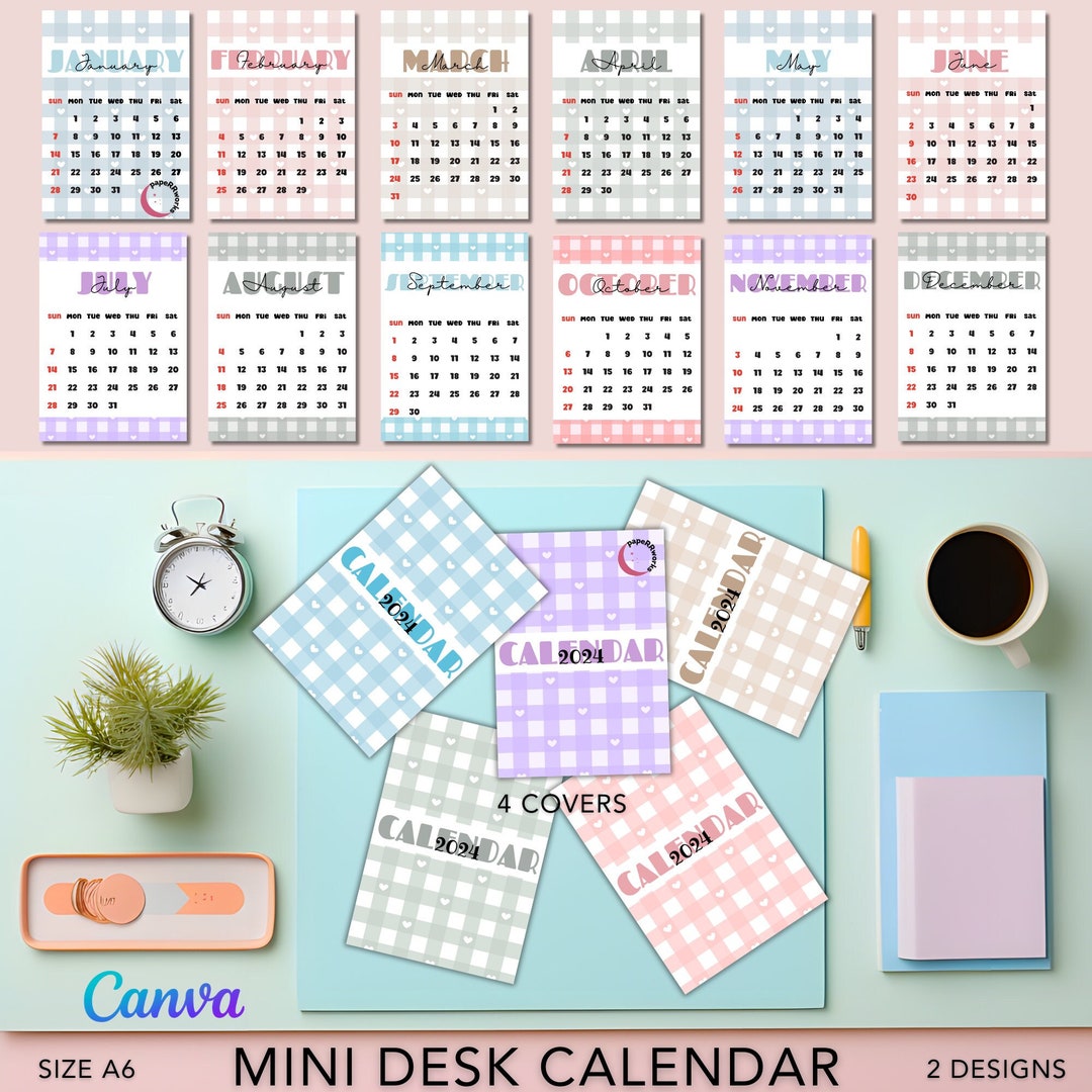 Mini Desk Calendar, Printable Desk Calendar, Desk Calendar 2024 ...
