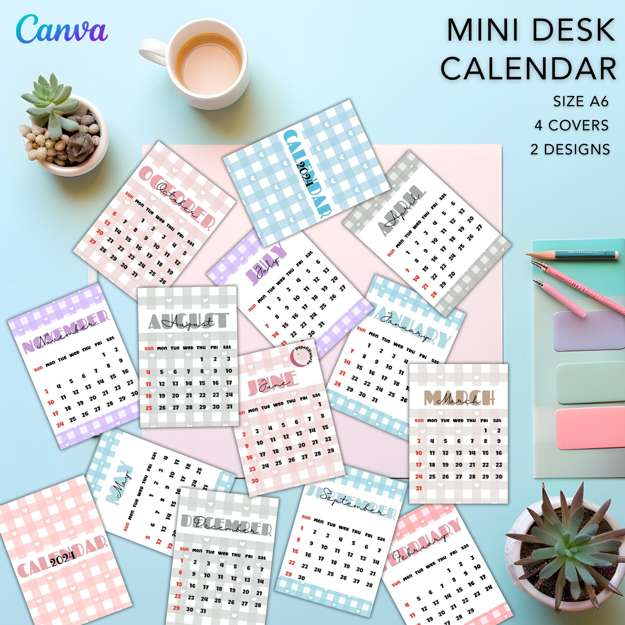 Mini Desk Calendar, Printable Desk Calendar, Desk Calendar 2024 ...